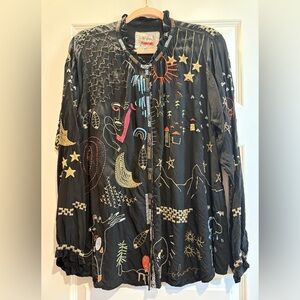 Johnny Was Biya Storybook Embroidered Silk Blouse